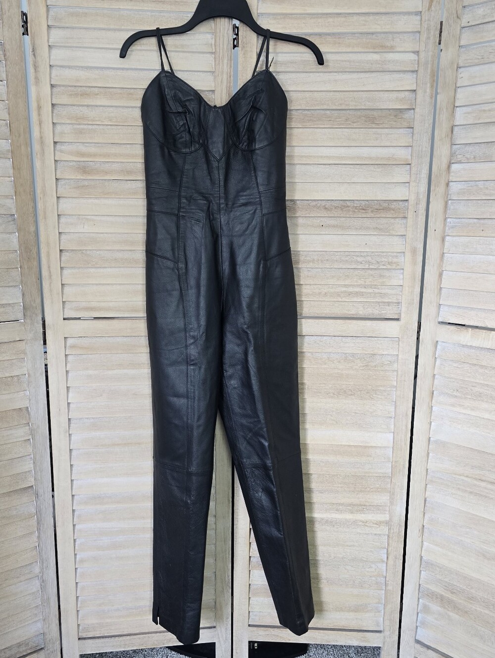Vintage 90s Shape FX Newport News Black Leather Catsuit Jumpsuit Halter Size 8